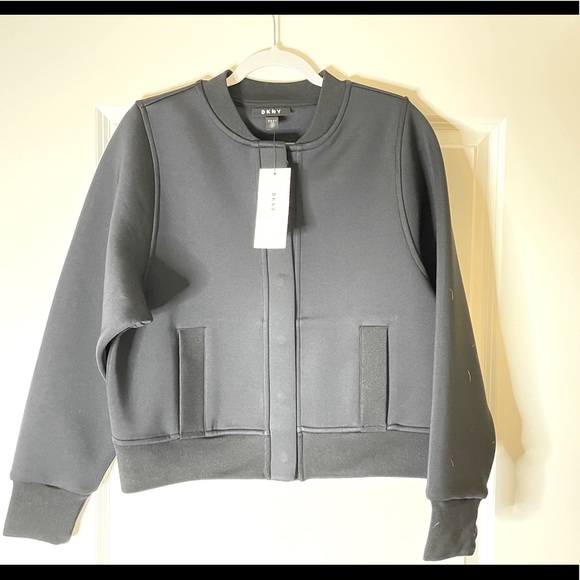 Bomber Jacket DKNY, black scuba fabric UNISEX NWT - Picture 1 of 8